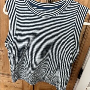 Faherty Navy and White Striped Muscle Tee